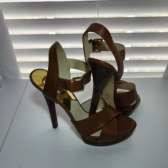 Vintage Michael Kors Brown Leather High Heel Sandals - Picture 2 of 5